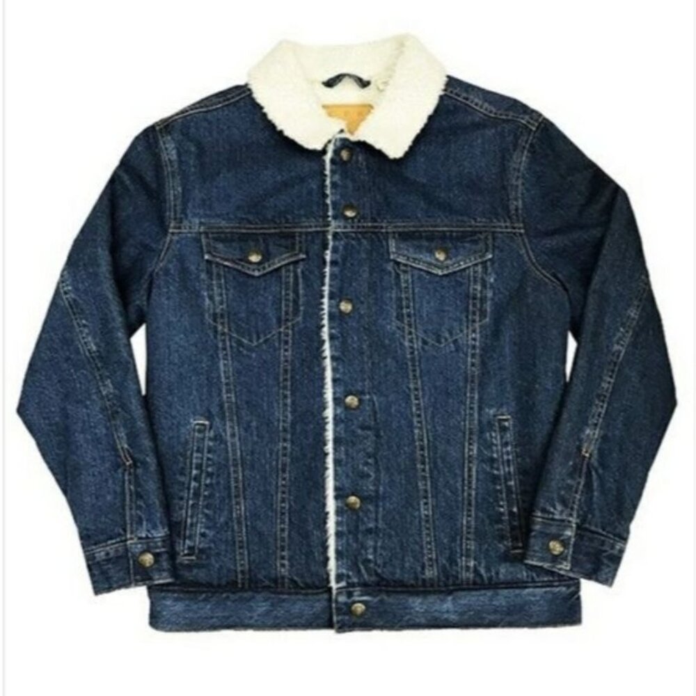 CPK denim sherpa lined, insulated trucker jacket, dark blue, size L***